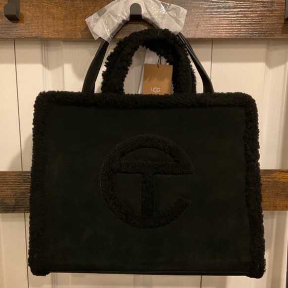 🆕UGG X TELFAR LIMITED EDITION UNISEX BLACK SUEDE & SHEARLING SHOPPING BAG MED - Picture 3 of 9